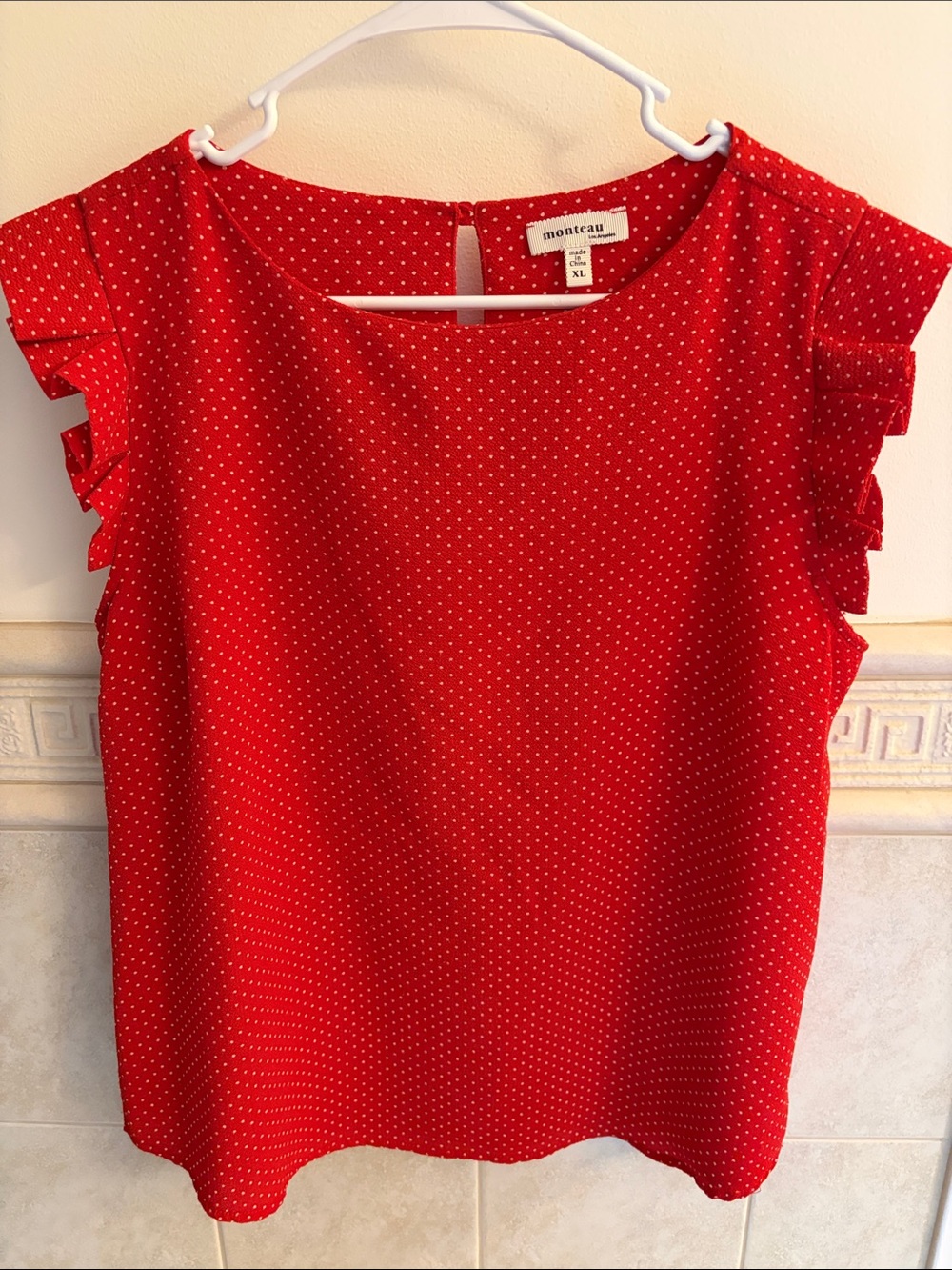 Monteau Red Polka Dot Ruffle Sleeve Blouse
